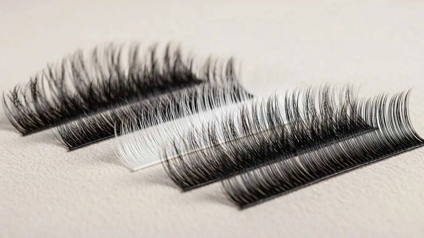Artistic display of silk, mink, and classic eyelash extensions highlighting their unique textures