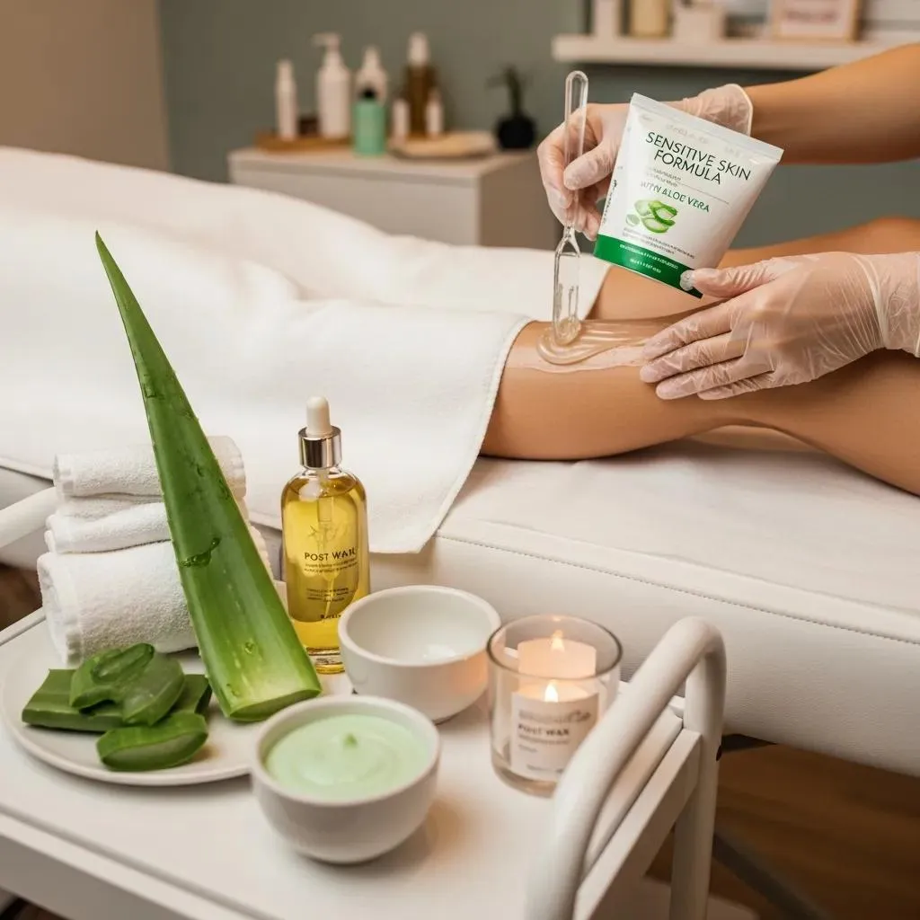 Salon waxing station with gentle products for sensitive skin