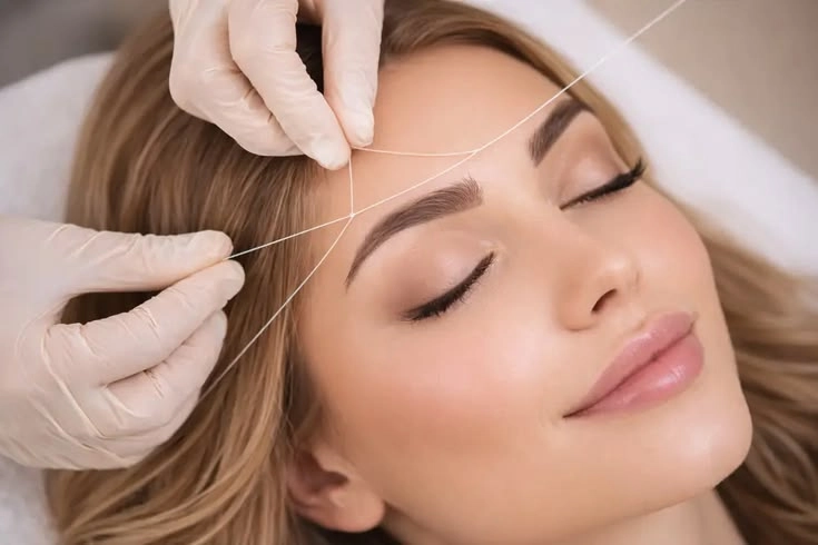 Forehead and eyebrow threading procedure for precise facial hair removal