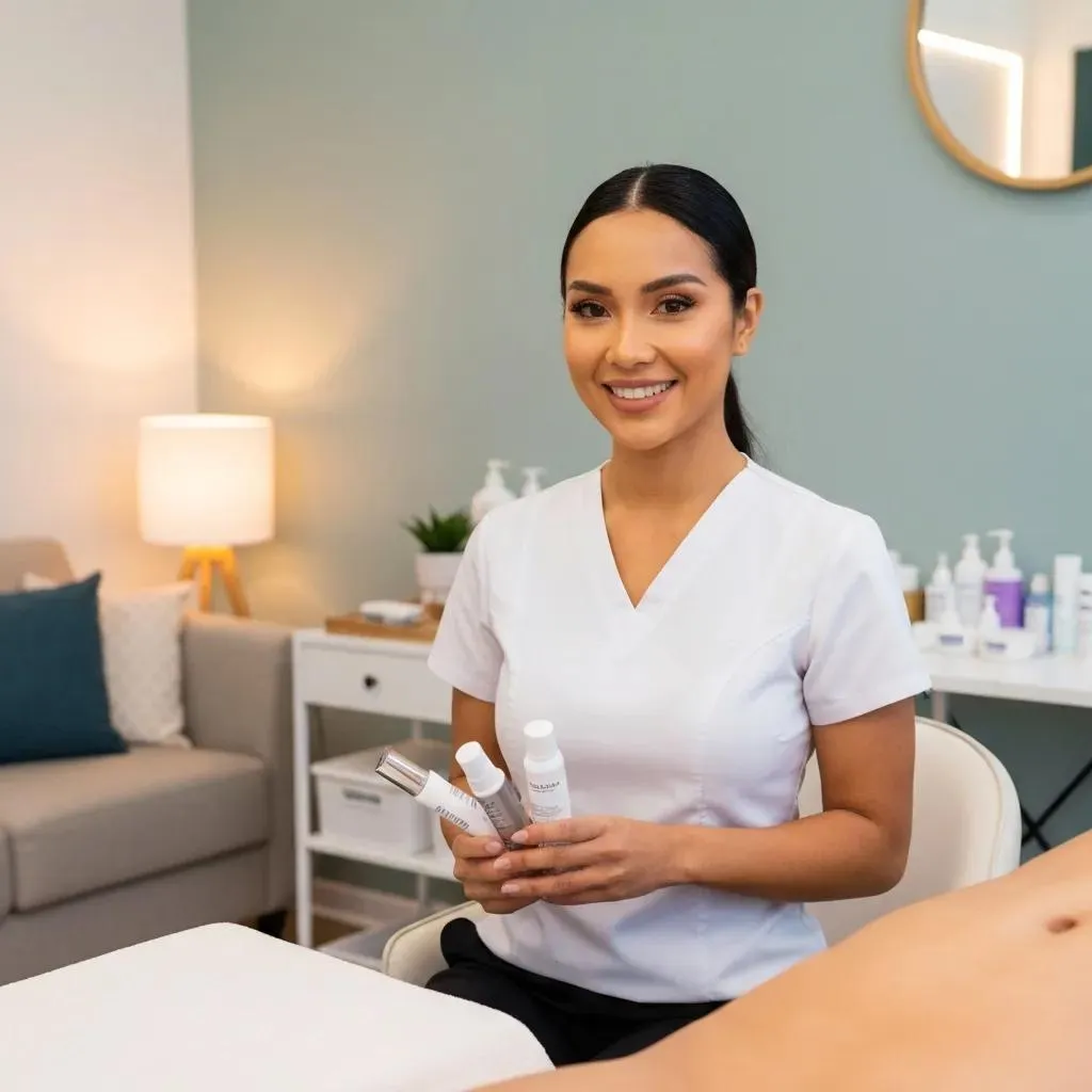 Welcoming salon environment with an esthetician preparing for a bikini waxing session