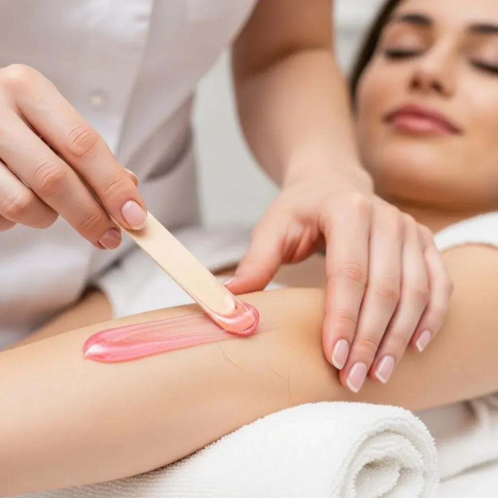 Professional applying hard wax gently on sensitive skin