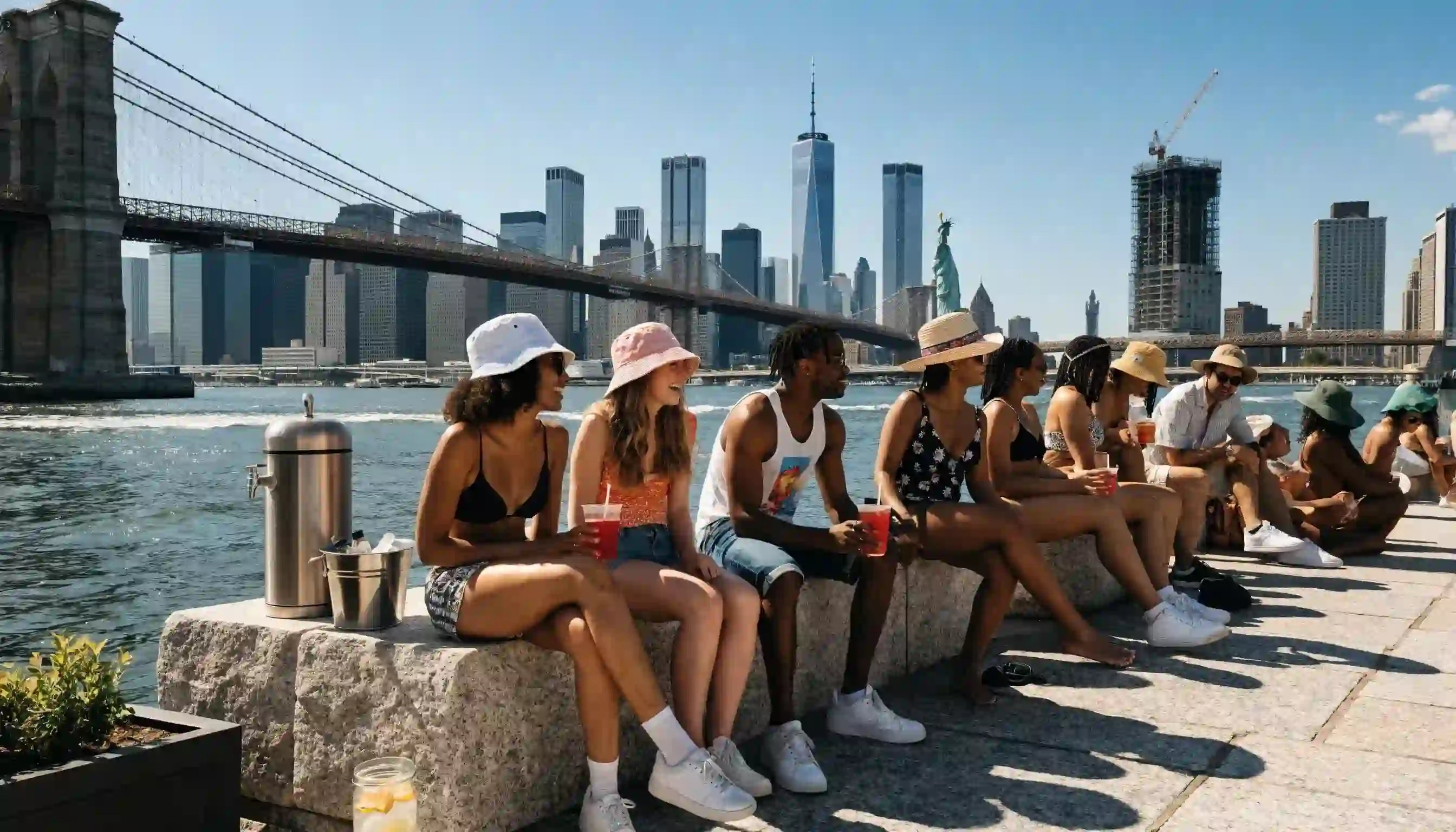 Group of friends enjoying summer in NYC, showcasing the relevance of smooth skin for beach days
