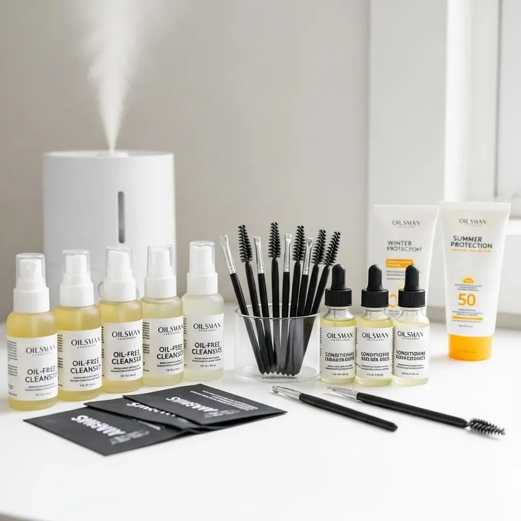 Aftercare kit for lash treatments with oil-free cleansers and conditioning serums