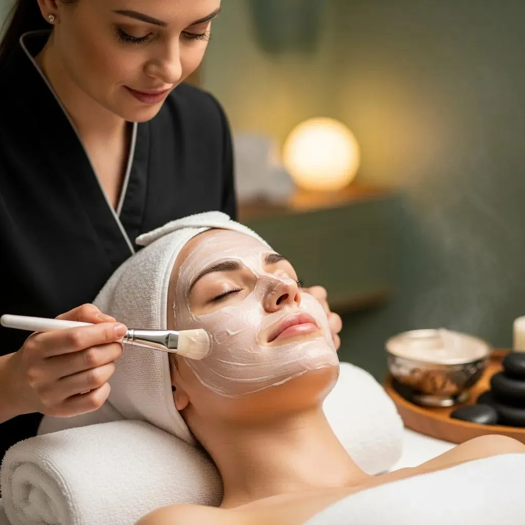 Client enjoying a glow facial to brighten and hydrate the skin