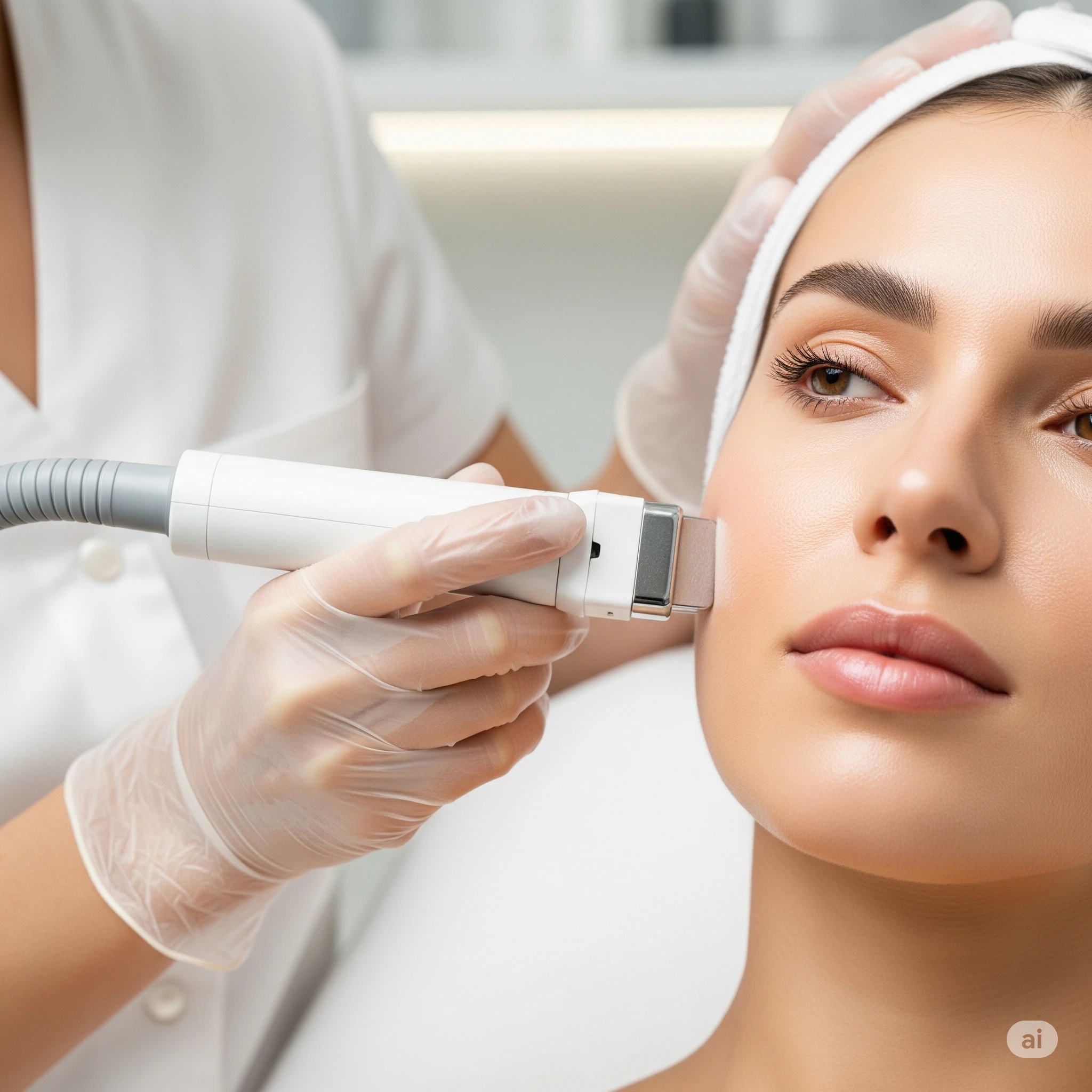 Image of a professional women performing microdermabrasion service in Midtown East, NYC ny Meena Threading.