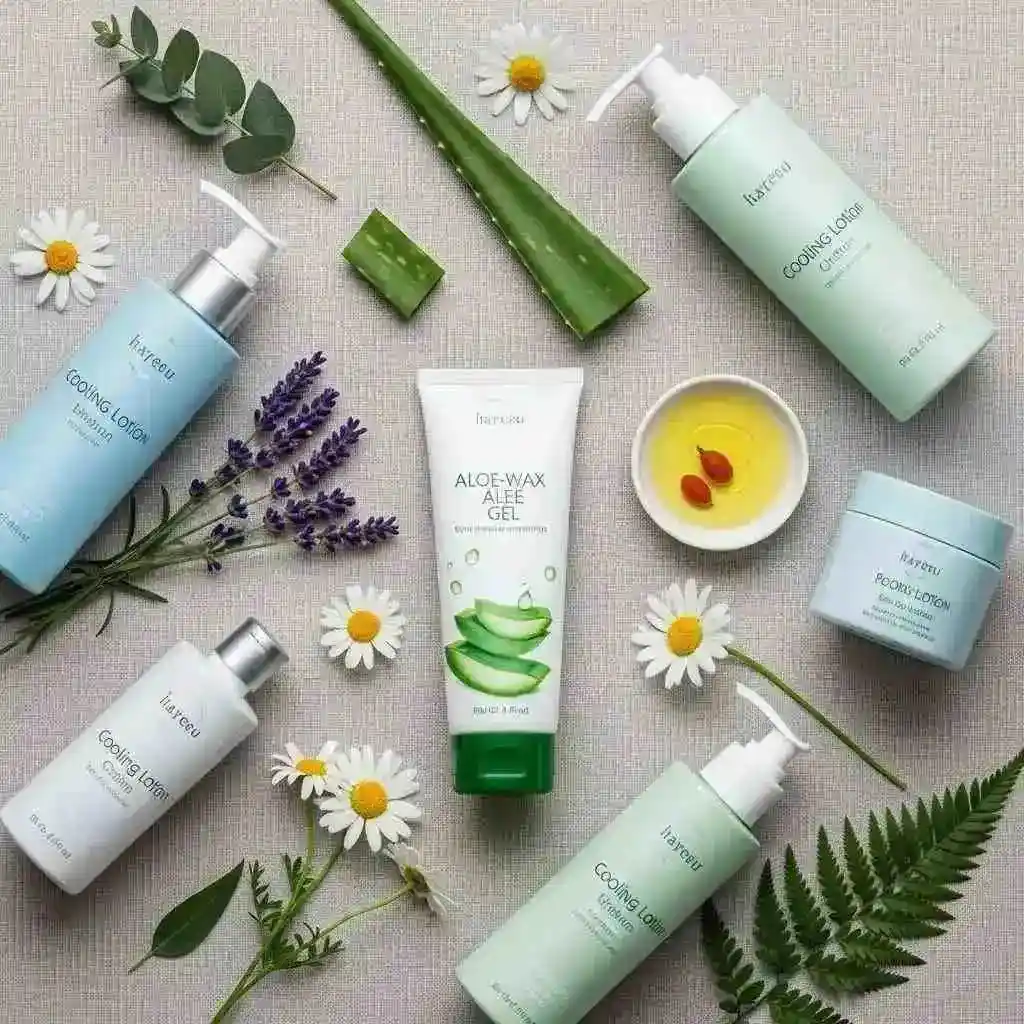 Post-wax soothing products like aloe vera and cooling lotions for sensitive skin