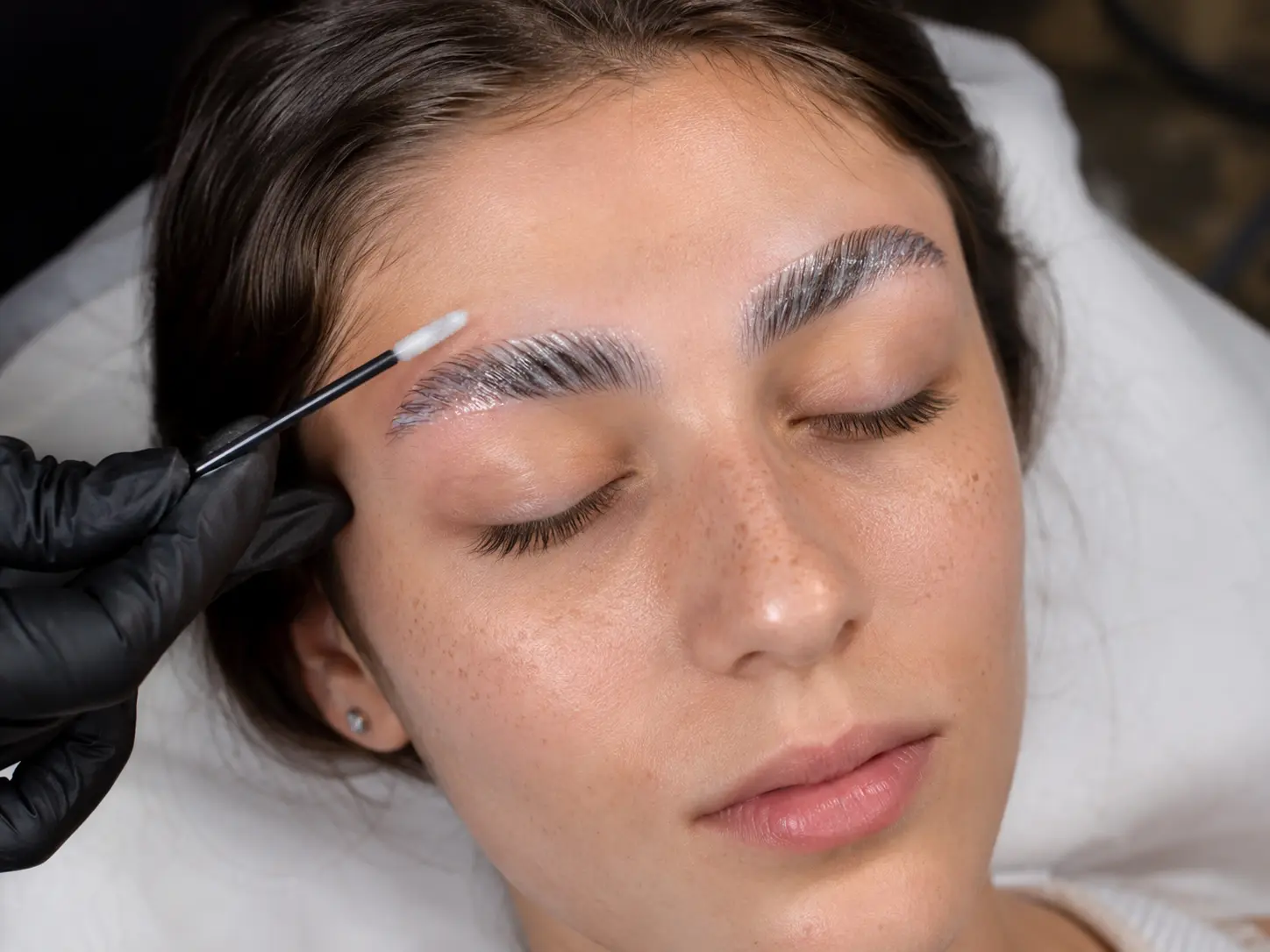 Brow lamination service in progress